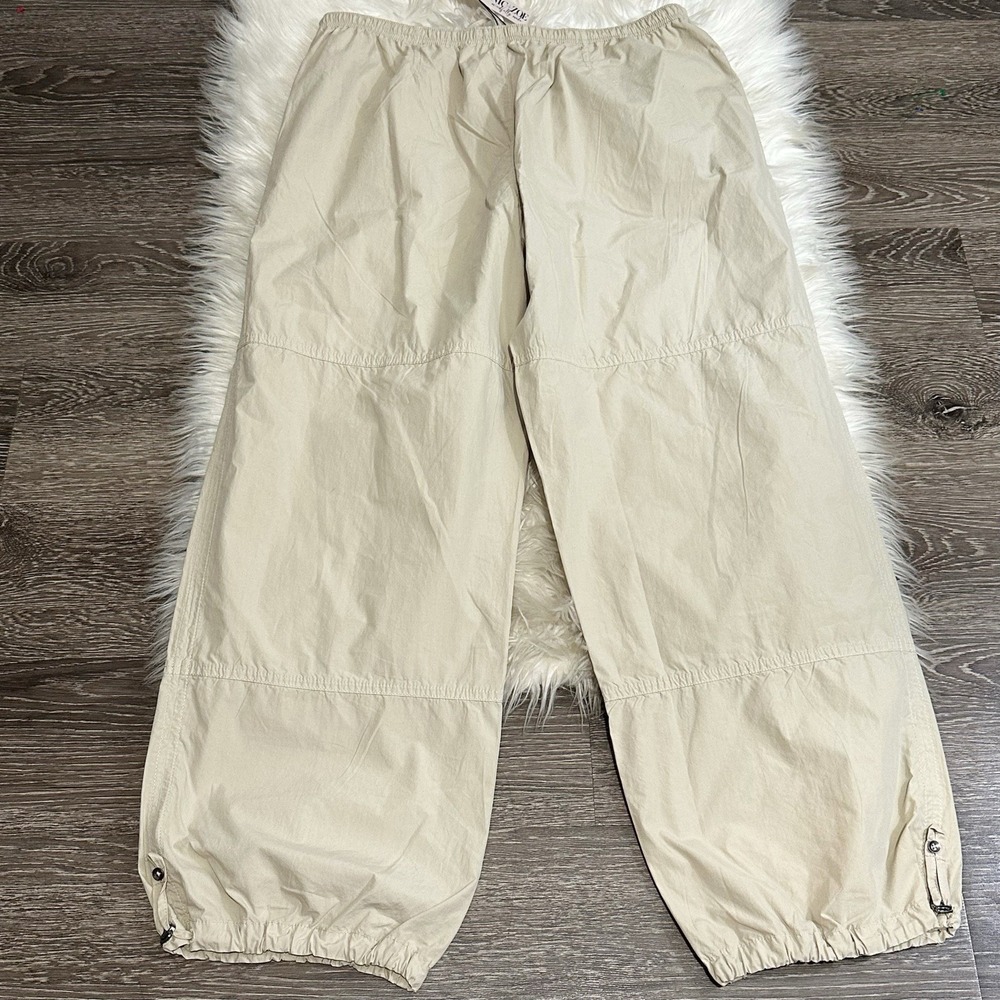 NIC+ZOE Poplin Parachute Ankle Pant Women Size 12 NWT Brown Rice Beige Cotton - Picture 2 of 5